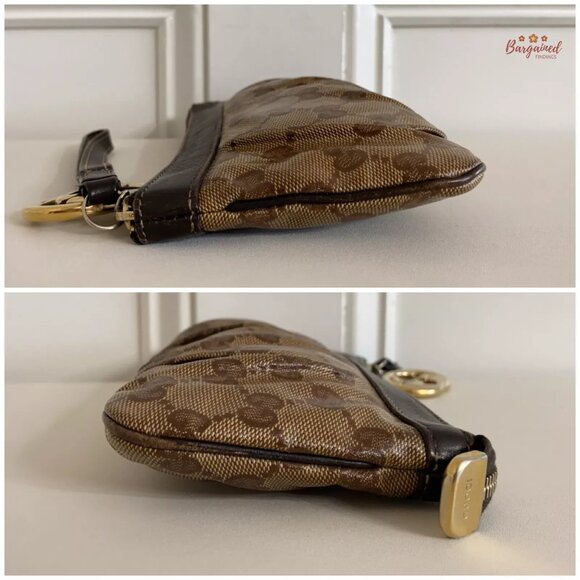 Authentic GUCCI Brown GG Crystal Coated Canvas Wristlet Pochette Bag - 212203 - Picture 8 of 12